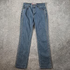 COS Jeans Jeans Womens 8 Blue Denim Straight Leg Embroidered Side Trim Studded